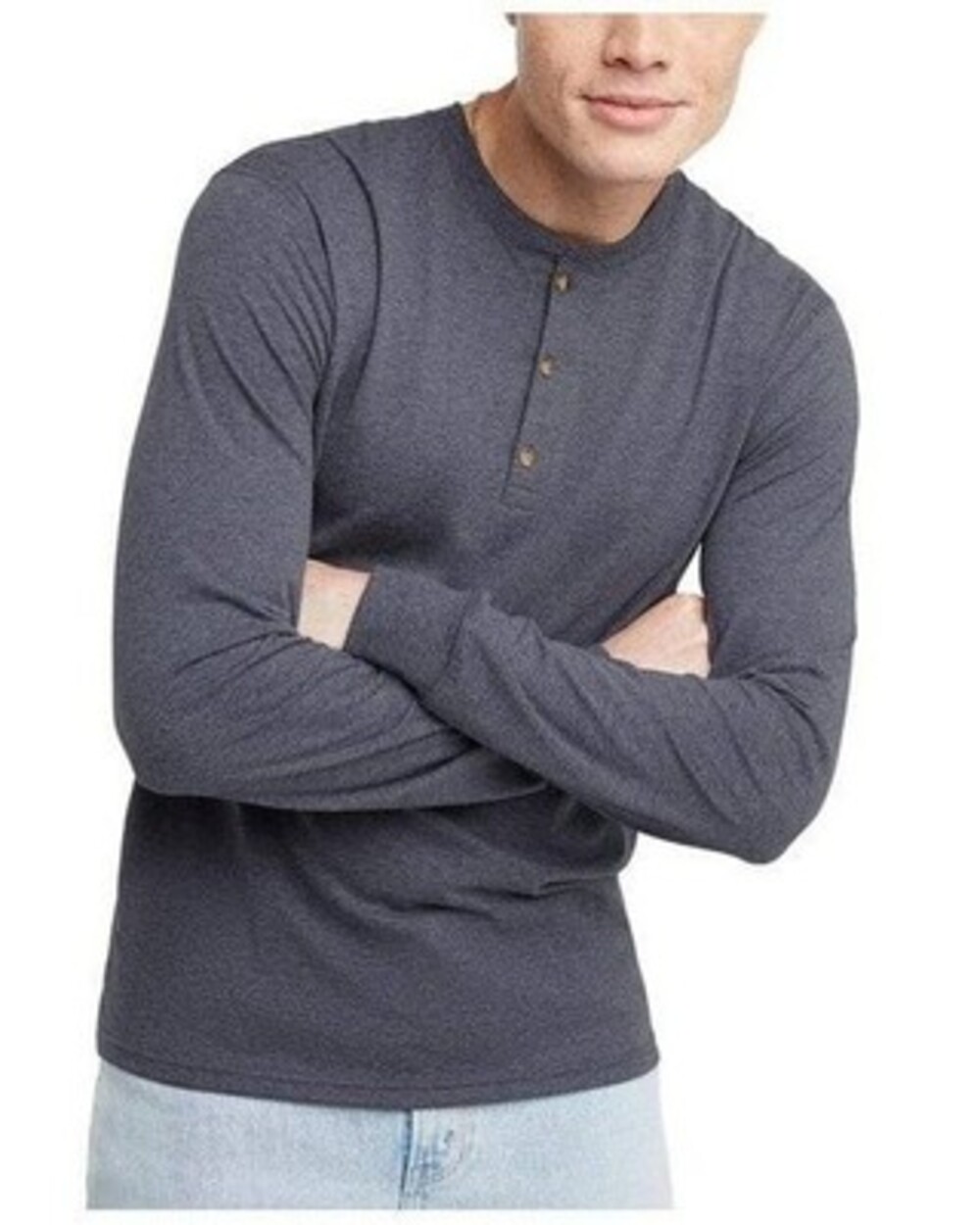 Hanes Originals Tri-Blend Long Sleeve Henley T-Shirt Men's 2X Light Indigo